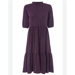 Plum Purple Tiered Knit Midi Dress With Puff Sleeves Very J Brand Size Large